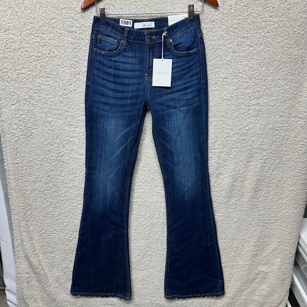 NWT Kancan Jeans Women’s 7/27 Dark Wash Mid Rise Bootcut Flare Stretch Denim